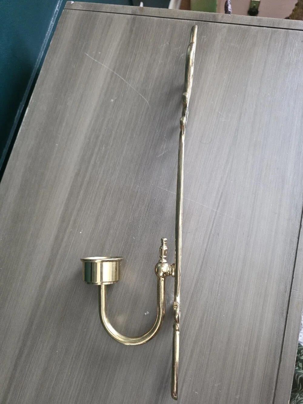 Brass Ornate Long Taper Candle Holder Wall Sconce 17'
